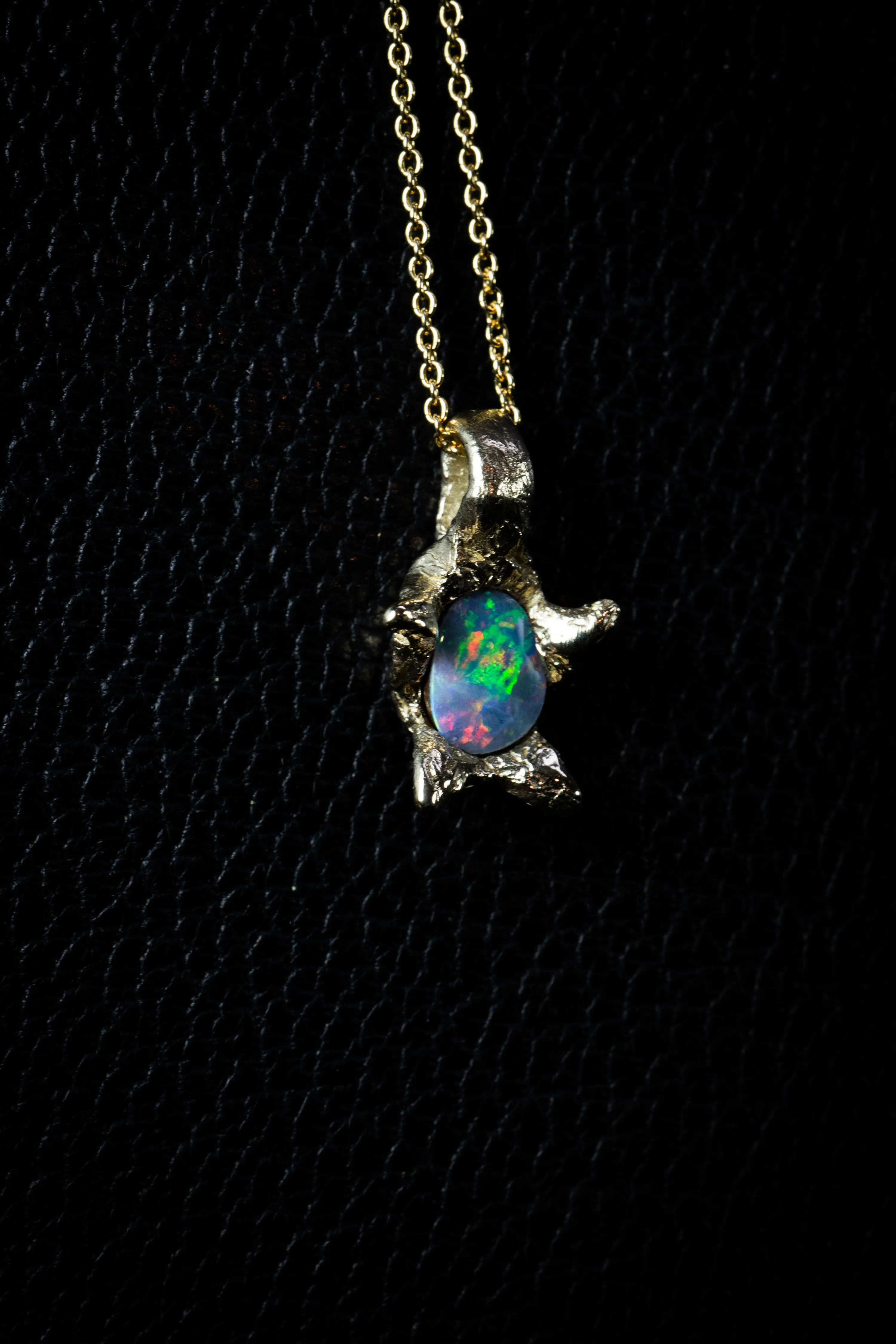 Galaxy of Light (Genuine Australian Opal, 10K Solid Yellow Gold Pendant)