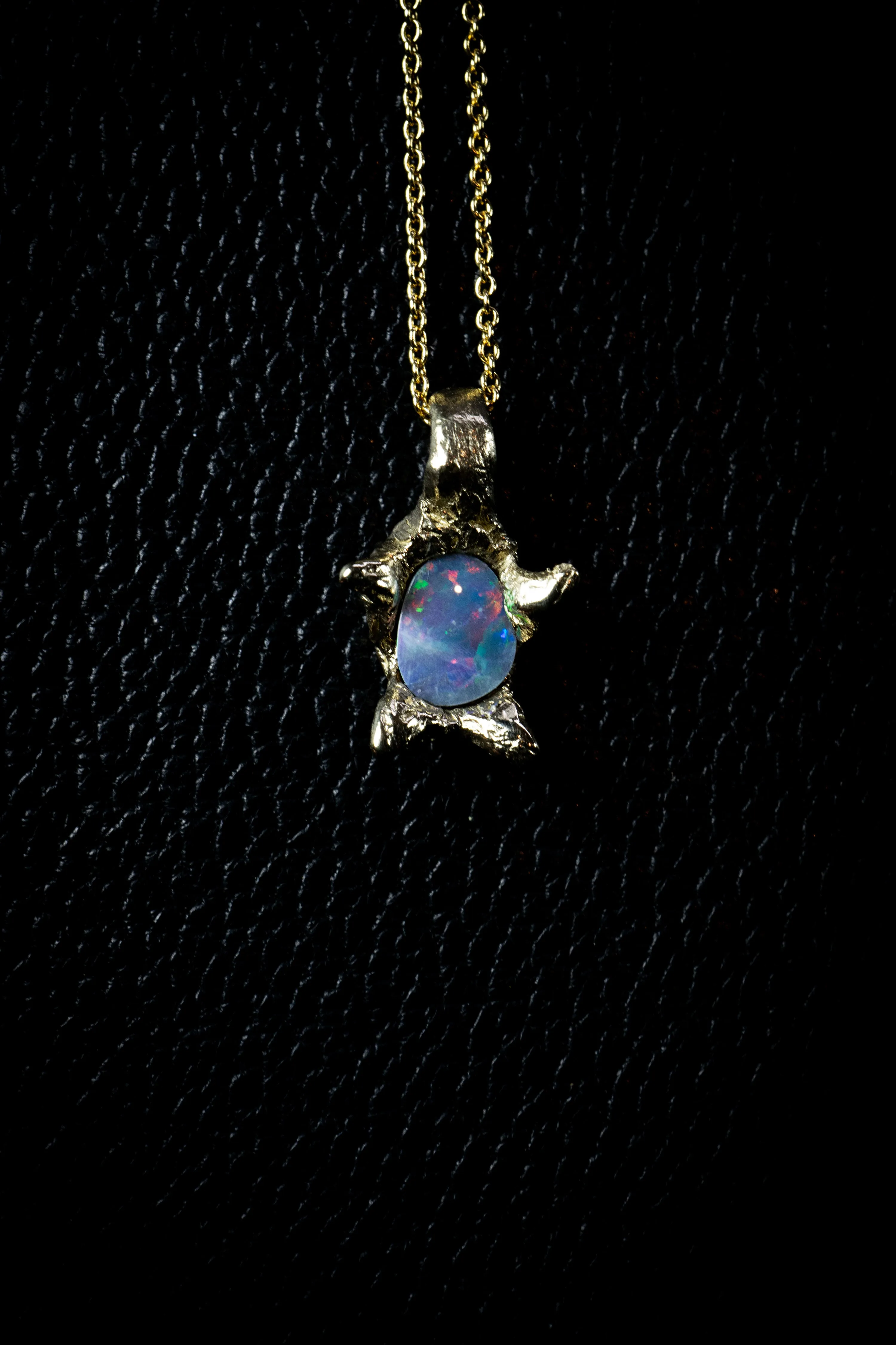 Galaxy of Light (Genuine Australian Opal, 10K Solid Yellow Gold Pendant)