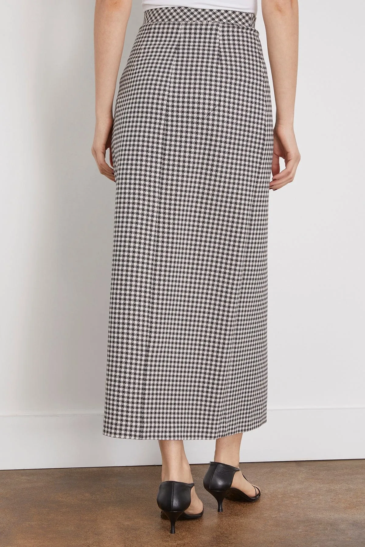 Gingham Pull-On Wrap Front Skirt in Black/White