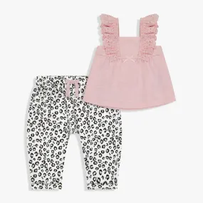 Girls Top & Animal Printed Pant Set