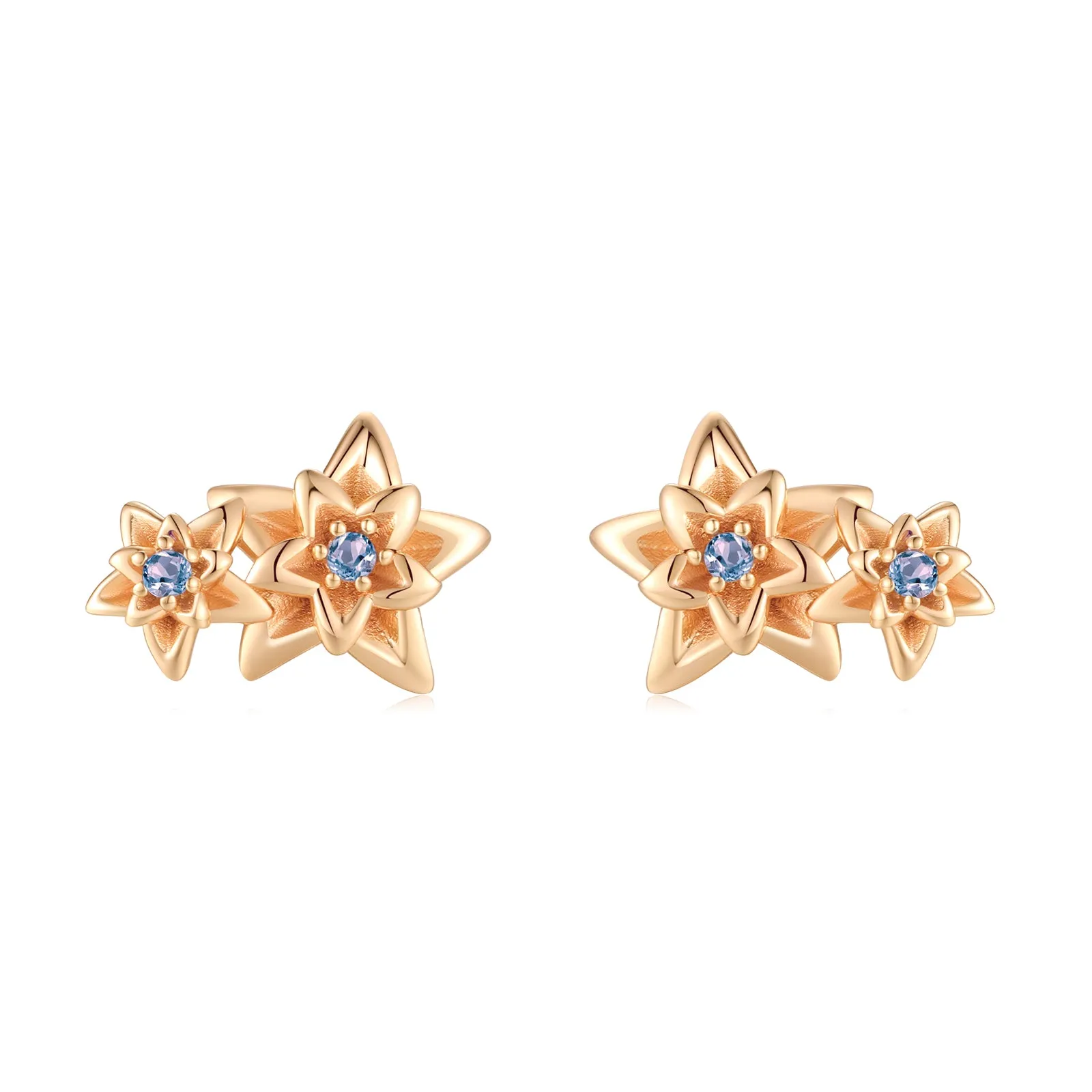 Gold Flower Stud Earrings - Poinsettia