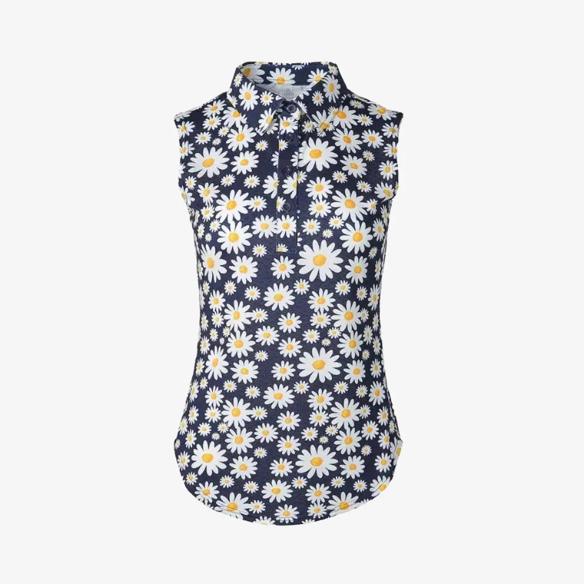 Golf Goddess - Women's Daisy Flower Performance Golf Polo - Sleeveless