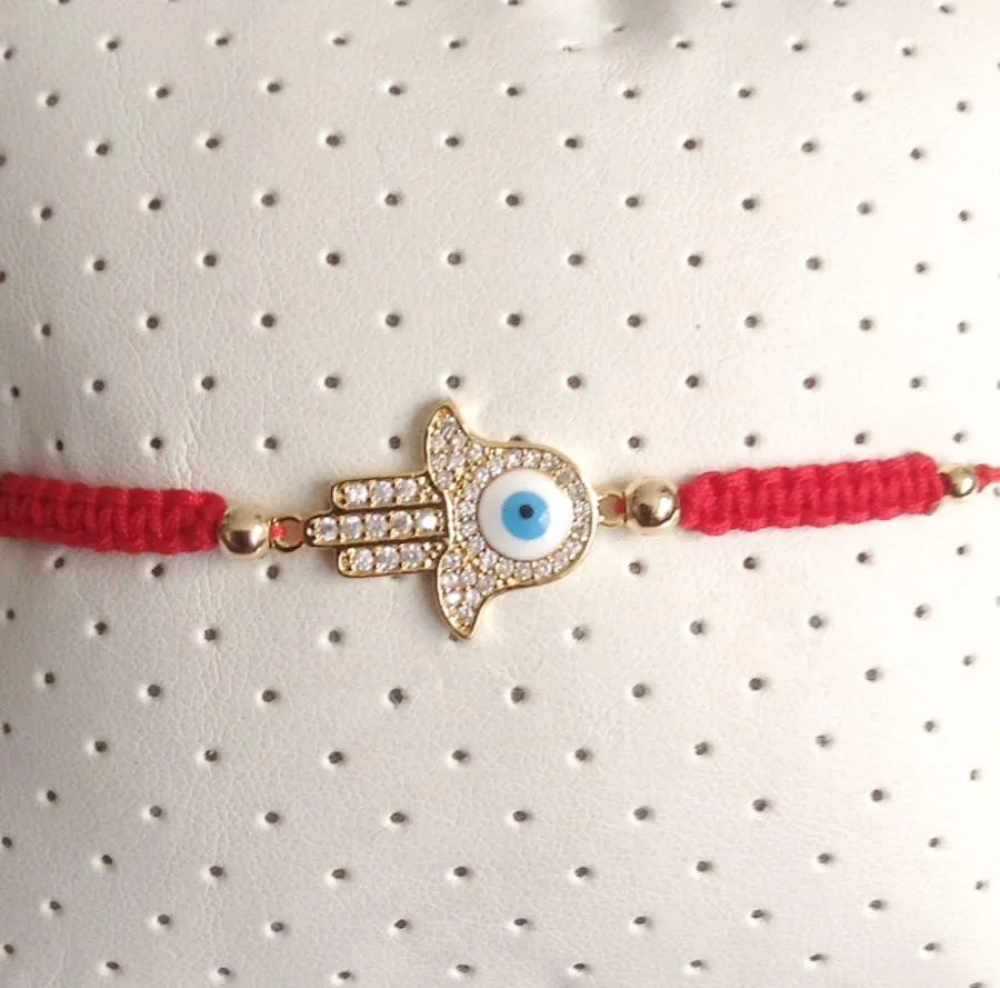 Hamsa Hand Evil eye Bracelet, Red string kabbalah adjustable friendship bracelet, hamsa jewelry evil eye bracelet Jewish Gift  mal de ojo