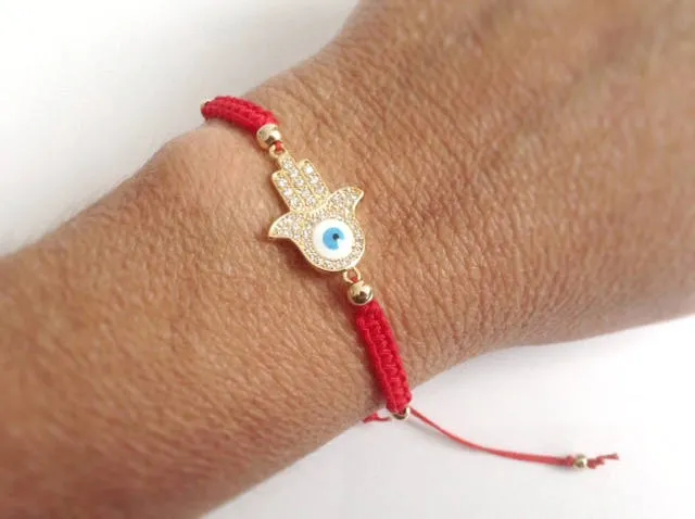 Hamsa Hand Evil eye Bracelet, Red string kabbalah adjustable friendship bracelet, hamsa jewelry evil eye bracelet Jewish Gift  mal de ojo