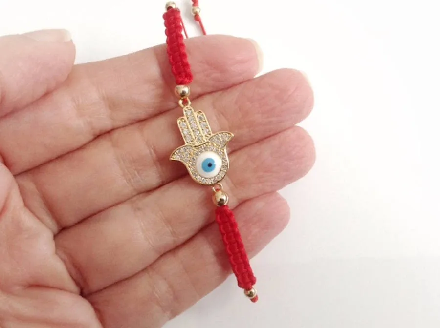 Hamsa Hand Evil eye Bracelet, Red string kabbalah adjustable friendship bracelet, hamsa jewelry evil eye bracelet Jewish Gift  mal de ojo