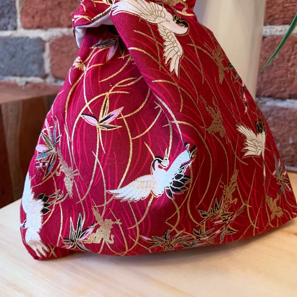 Handmade Japanese Knot bag - Crane Red *Size S*