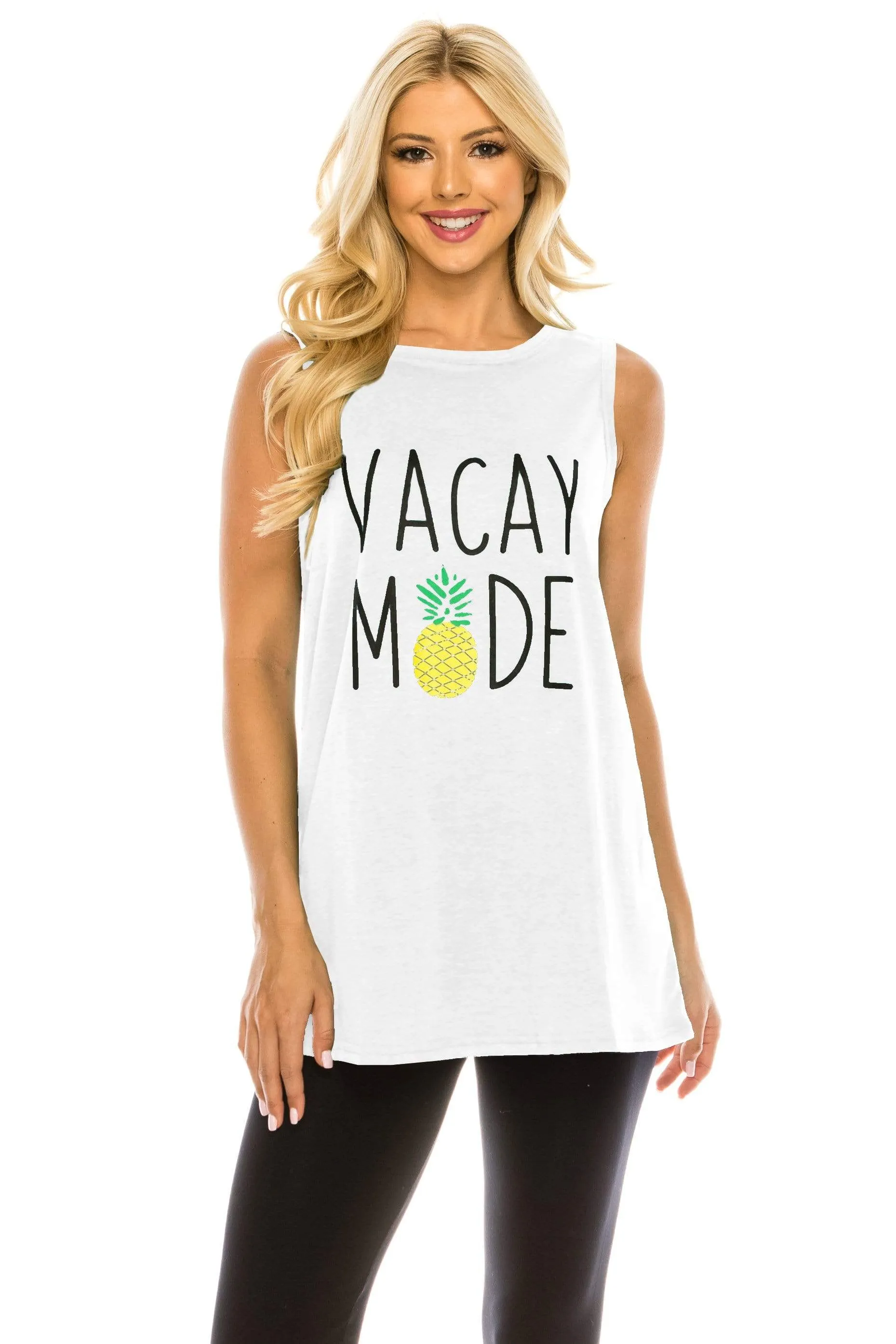 Haute Edition Women's Vacay Mode Loose Fit Tank top. Plus size available