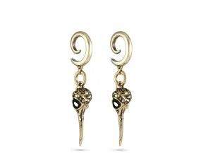 Hummingbird Skull Gauged Spiral Earrings - Bronze