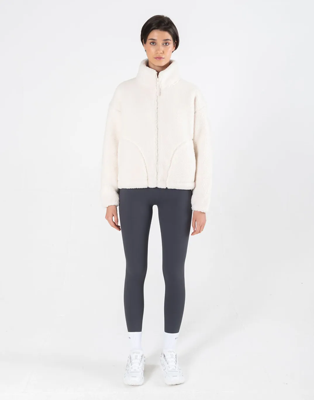 Industry Fleece High Collar Jacket in Cloud White