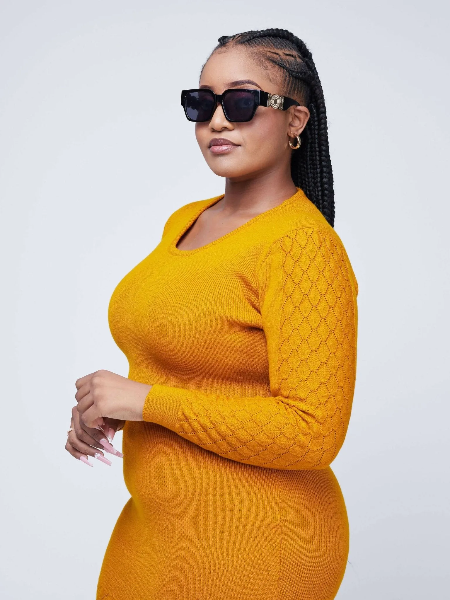 Infy Knit Wear Zuri Bodycon Dress Knee Level - Mustard