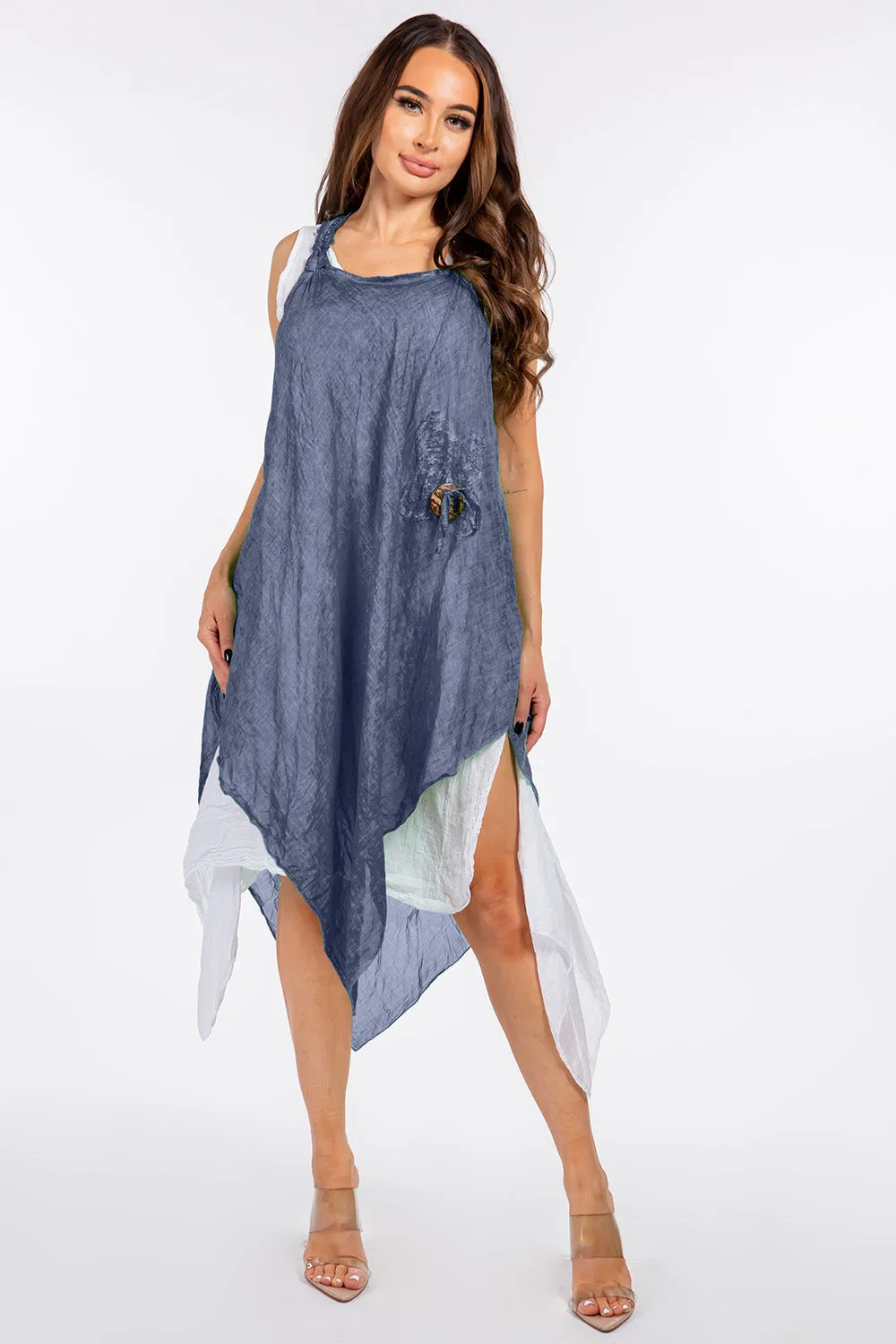 Italian Two Pieces Long Cotton Raw Moda Dress