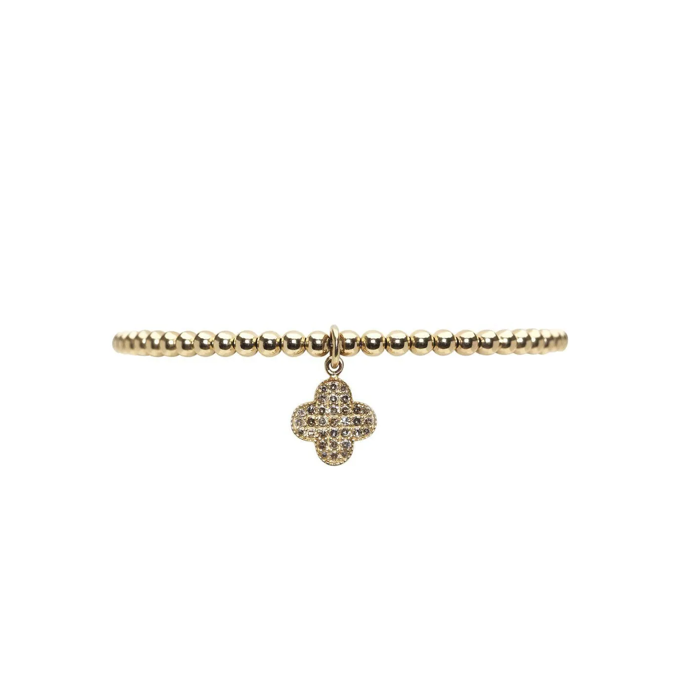 Karen Lazar  - 3 mm Yellow Gold Filled Bead Flex Bracelet with 14K Diamond Clover Charm