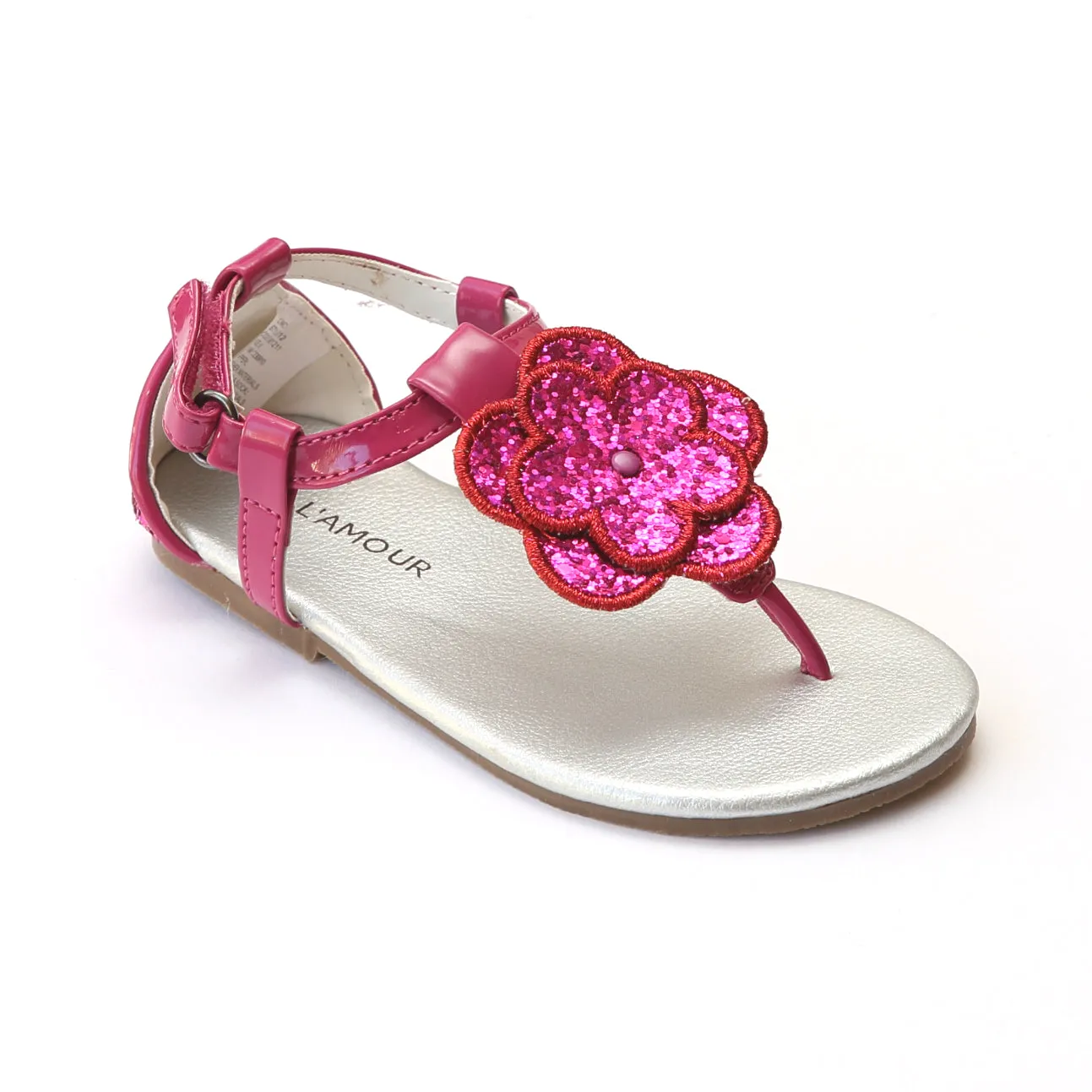 L'Amour Girls Glitter Flower Thong Sandals