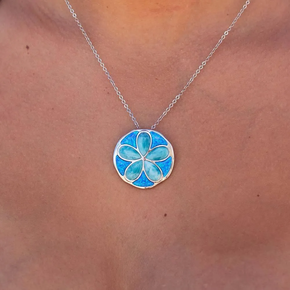 Larimar Flowering Sand Dollar Pendant with Opal