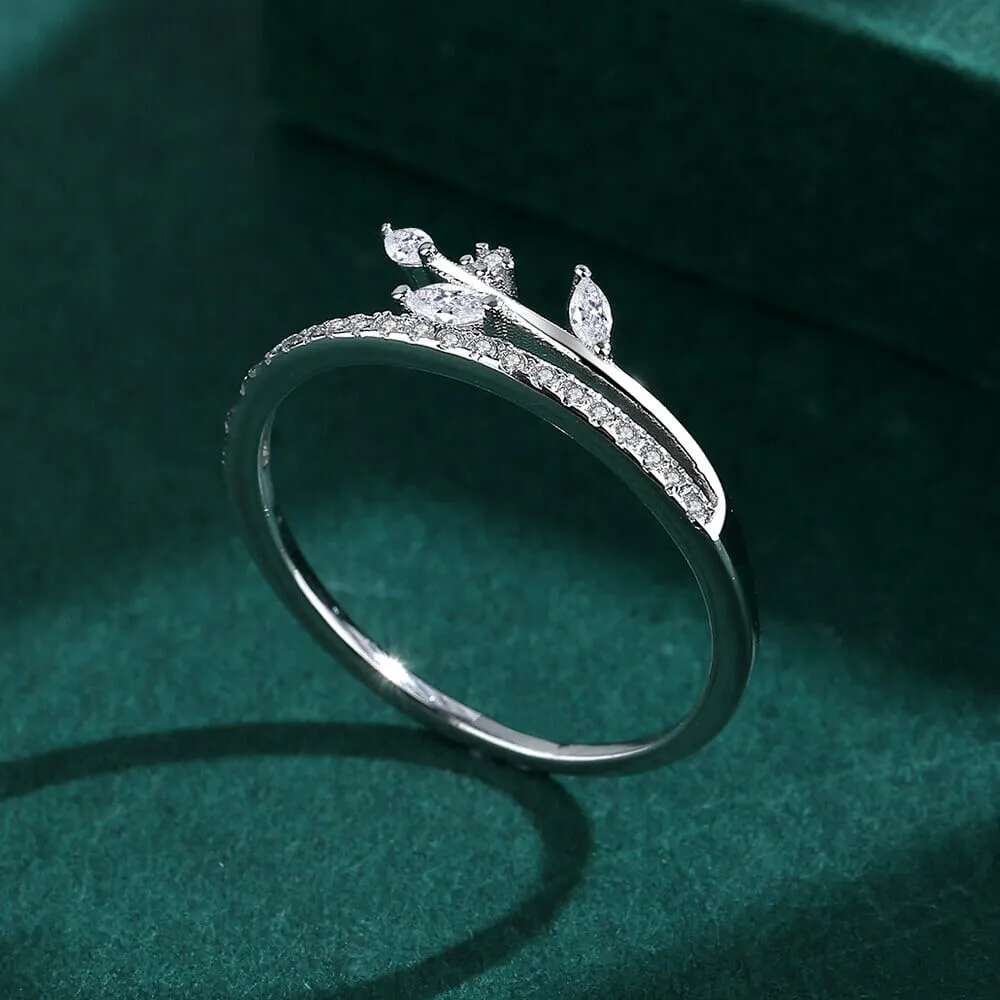 Leaves and Branches Diamond Silver Ring