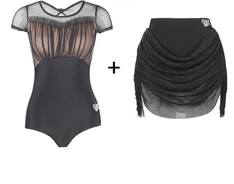 Leotard with Fringed Draped Skirt | W24B231