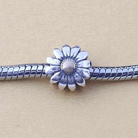 Little Daisy Two Tone Charm 925 Sterling Silver