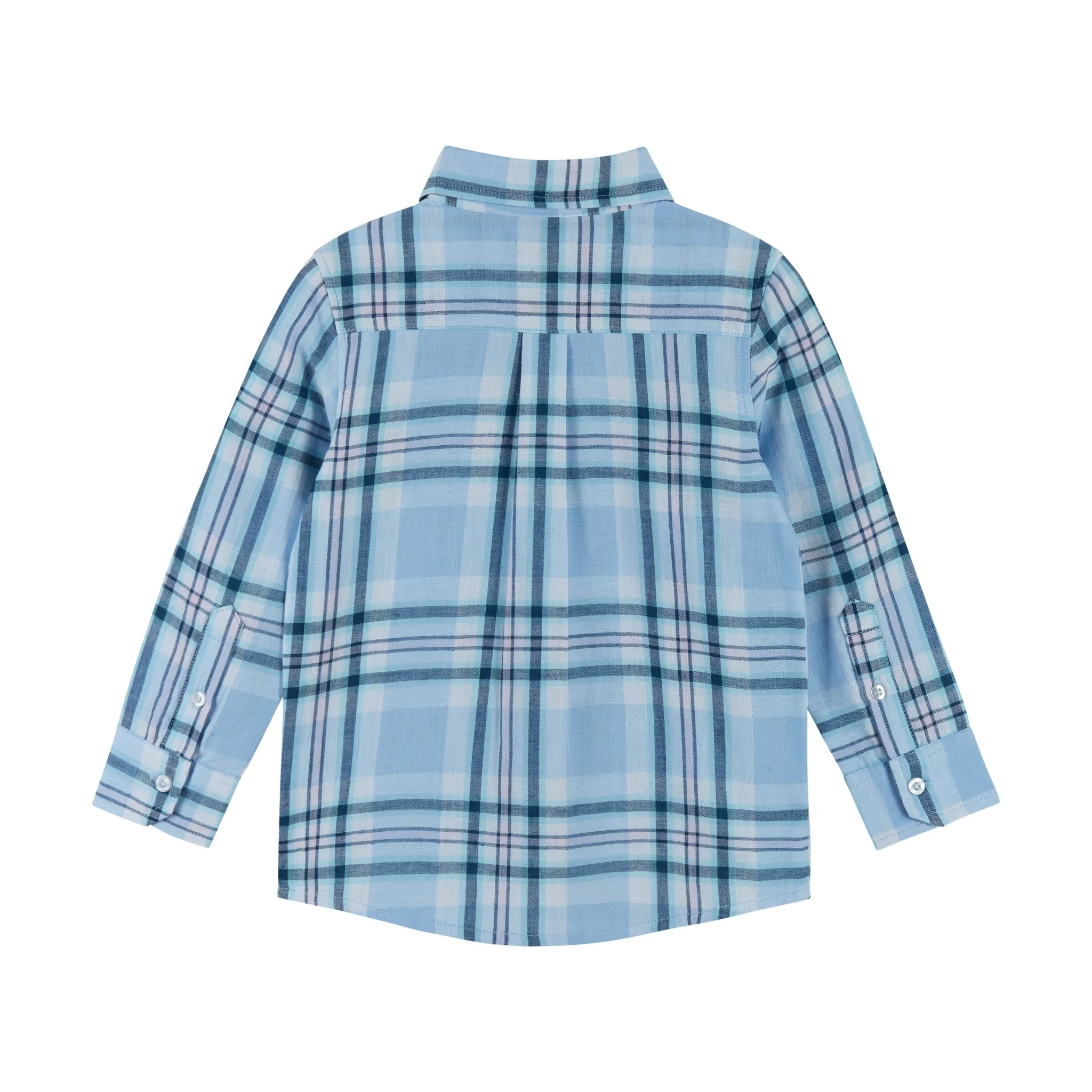 Long Sleeve Plaid Two-fer Button-Up | Blue