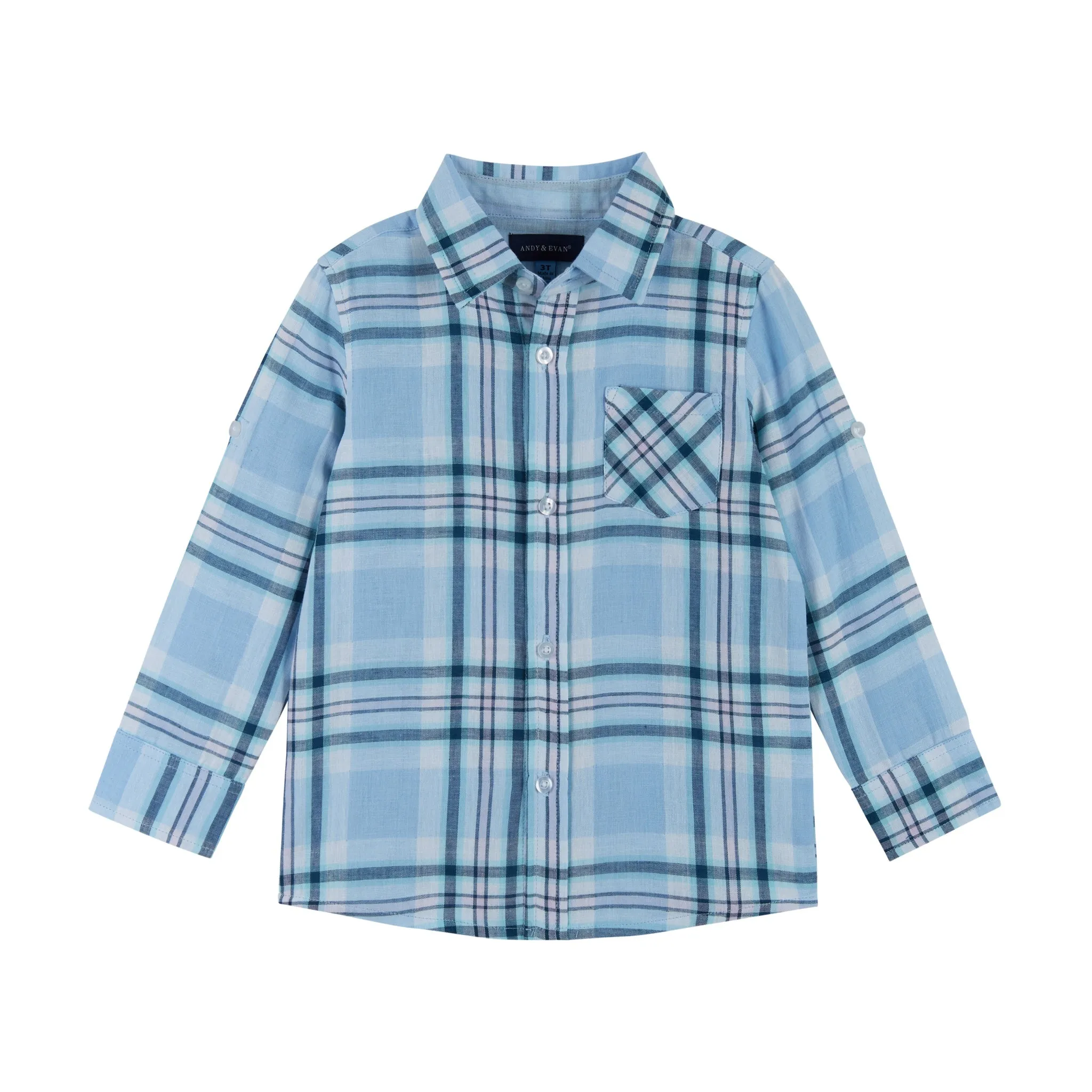 Long Sleeve Plaid Two-fer Button-Up | Blue