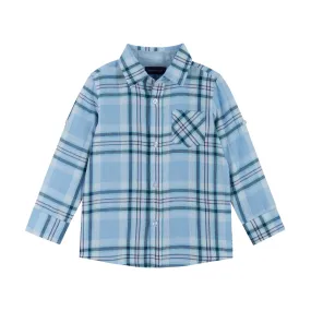 Long Sleeve Plaid Two-fer Button-Up | Blue