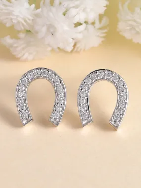 Lucky Horseshoe Stud Earrings In 925 Silver