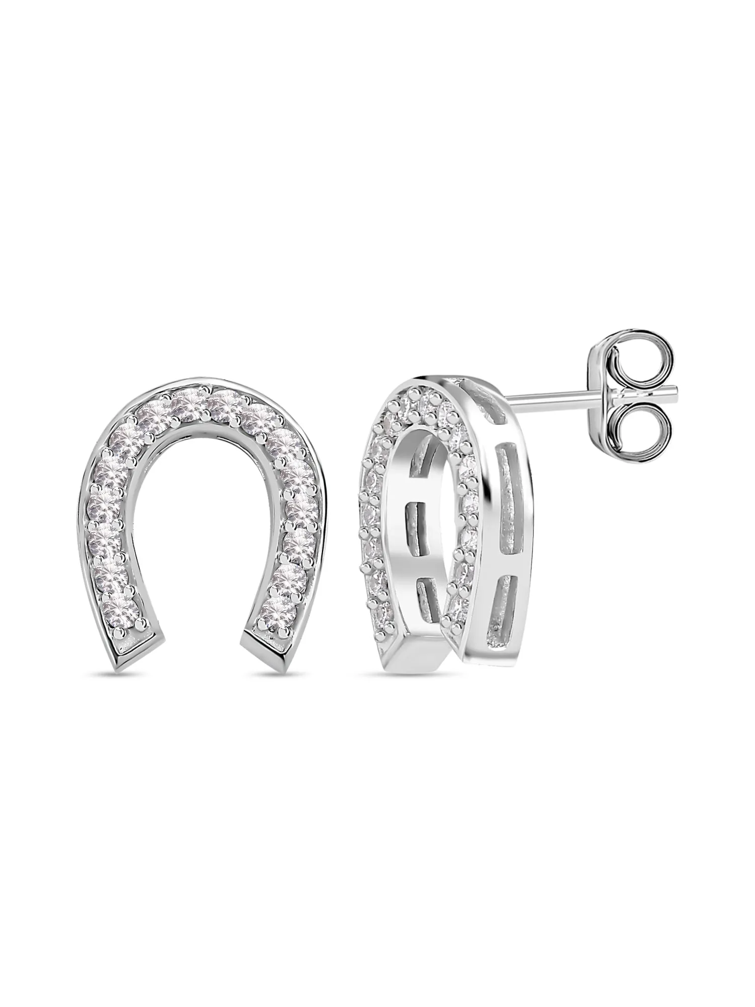 Lucky Horseshoe Stud Earrings In 925 Silver