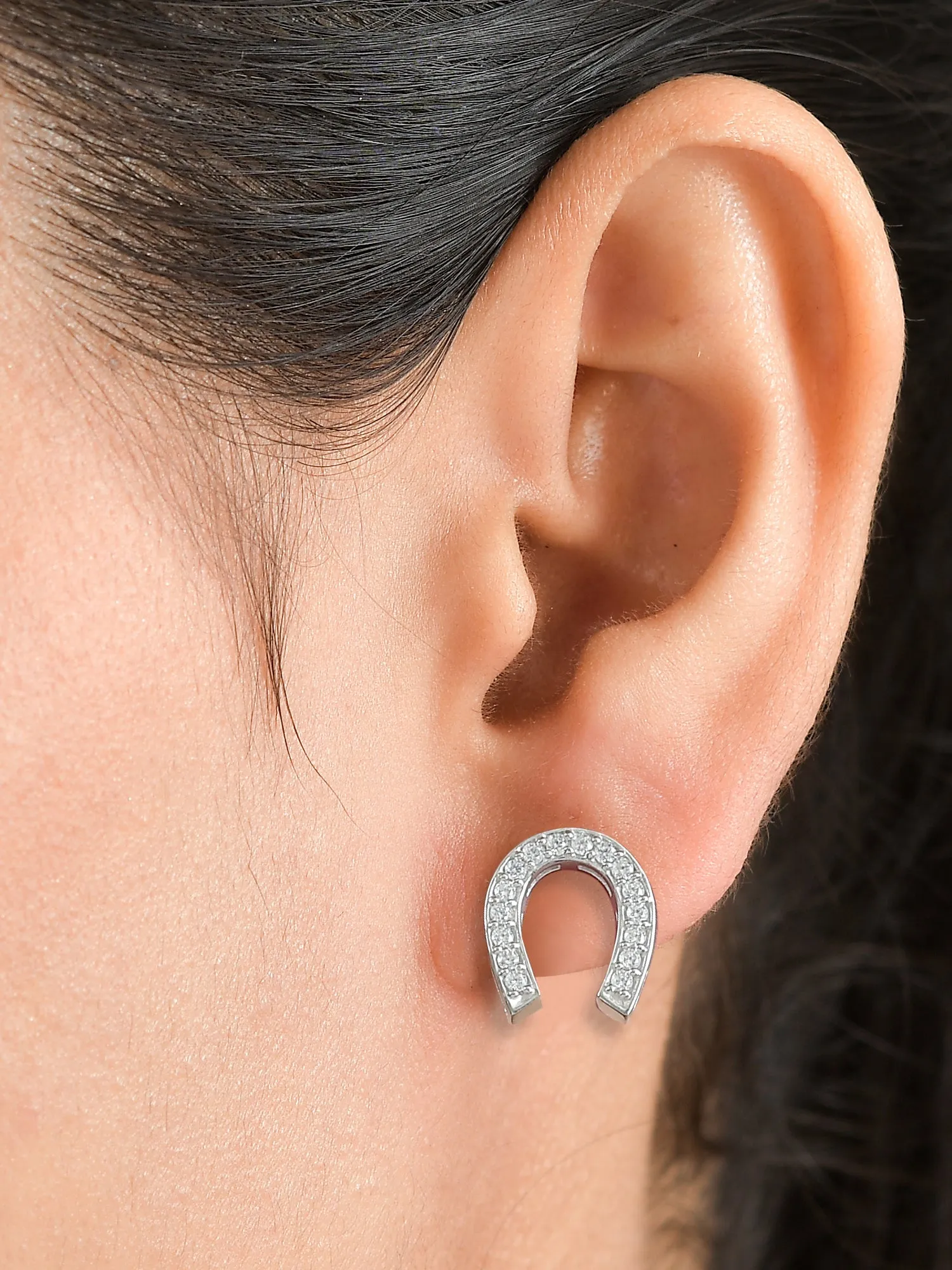 Lucky Horseshoe Stud Earrings In 925 Silver