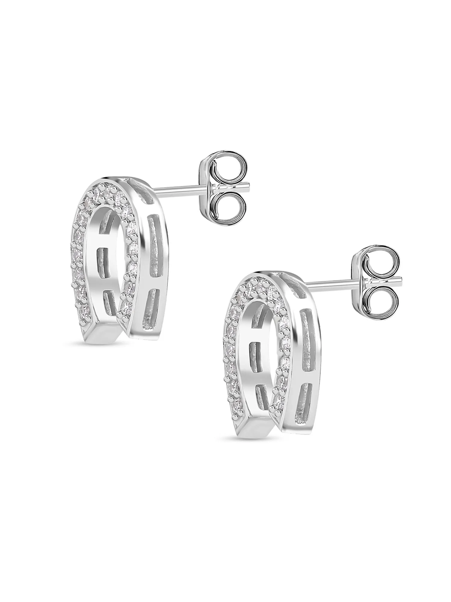 Lucky Horseshoe Stud Earrings In 925 Silver