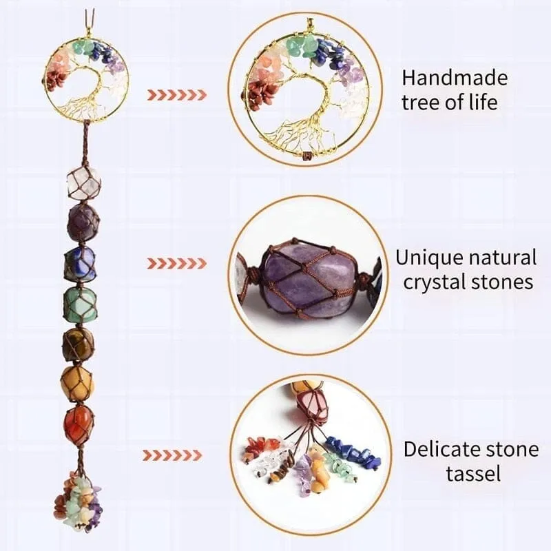 Lucky Tree of Life 7 Crystals Healing Chakra Wall Ornament