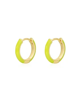 Luv Aj Plain Amalfi Huggie Hoop Earrings in Neon Yellow Enamel and Polished Gold