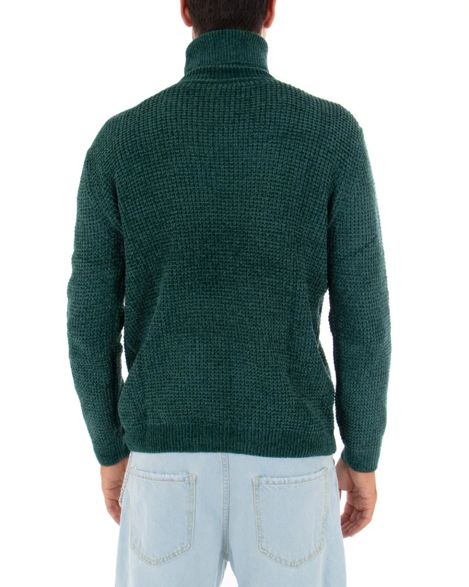 Maglioncino Uomo Collo Alto Tinta Unita Verde Maglia Dolcevita Ciniglia GIOSAL-M2302A