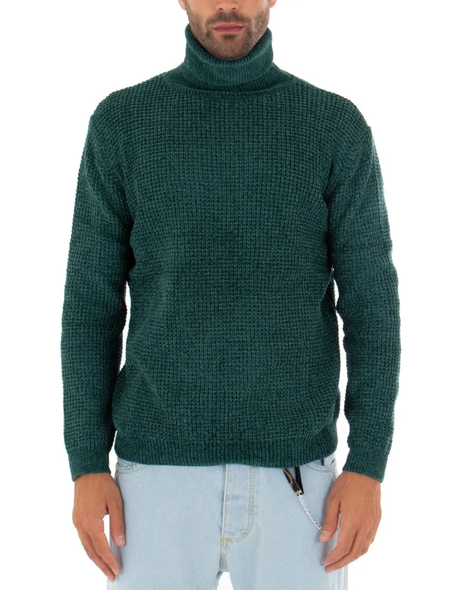 Maglioncino Uomo Collo Alto Tinta Unita Verde Maglia Dolcevita Ciniglia GIOSAL-M2302A