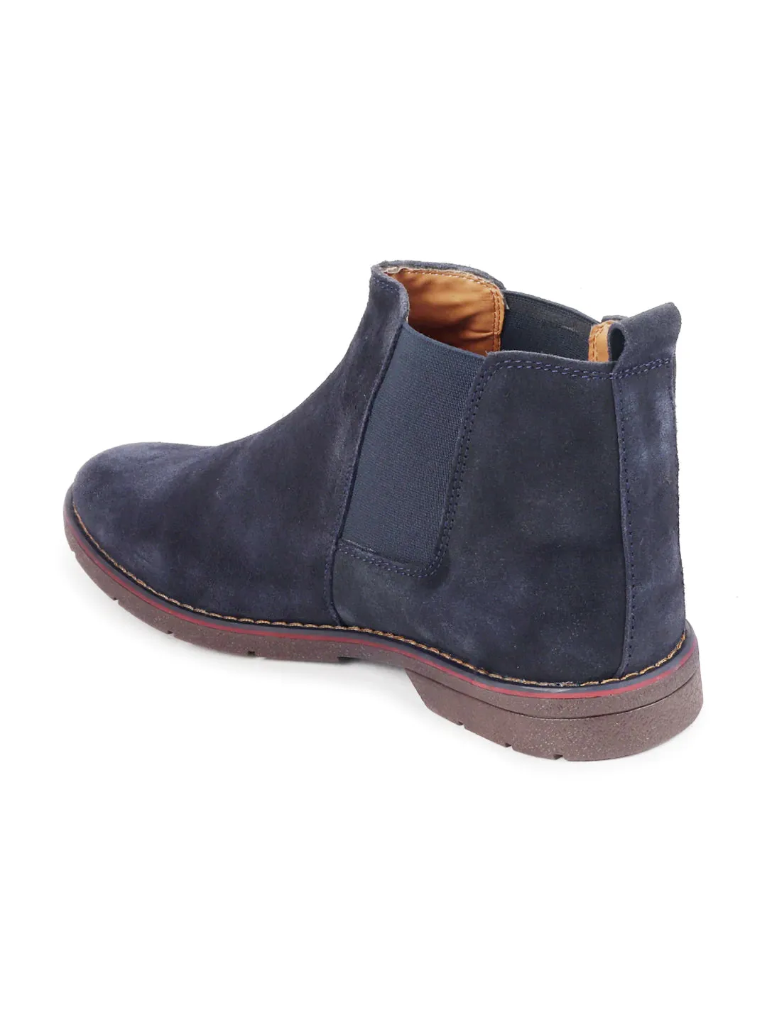 Men Blue Suede Leather Slip On Chelsea Boots