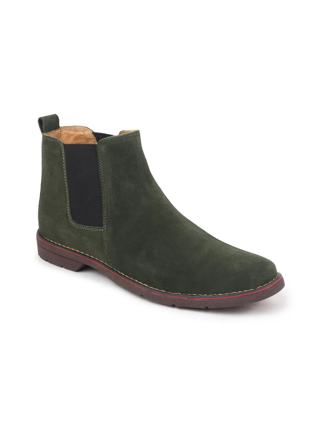 Men Mehandi Suede Leather Slip On Chelsea Boots