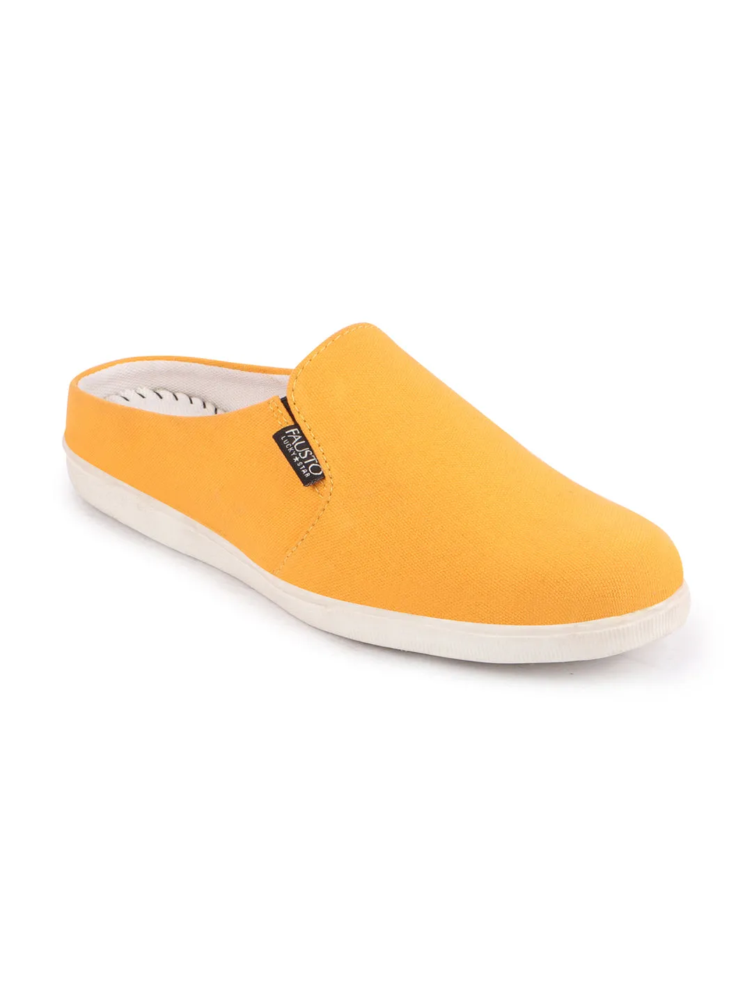 Men Yellow Casual Back Open Canvas Stylish Slip On Shoes