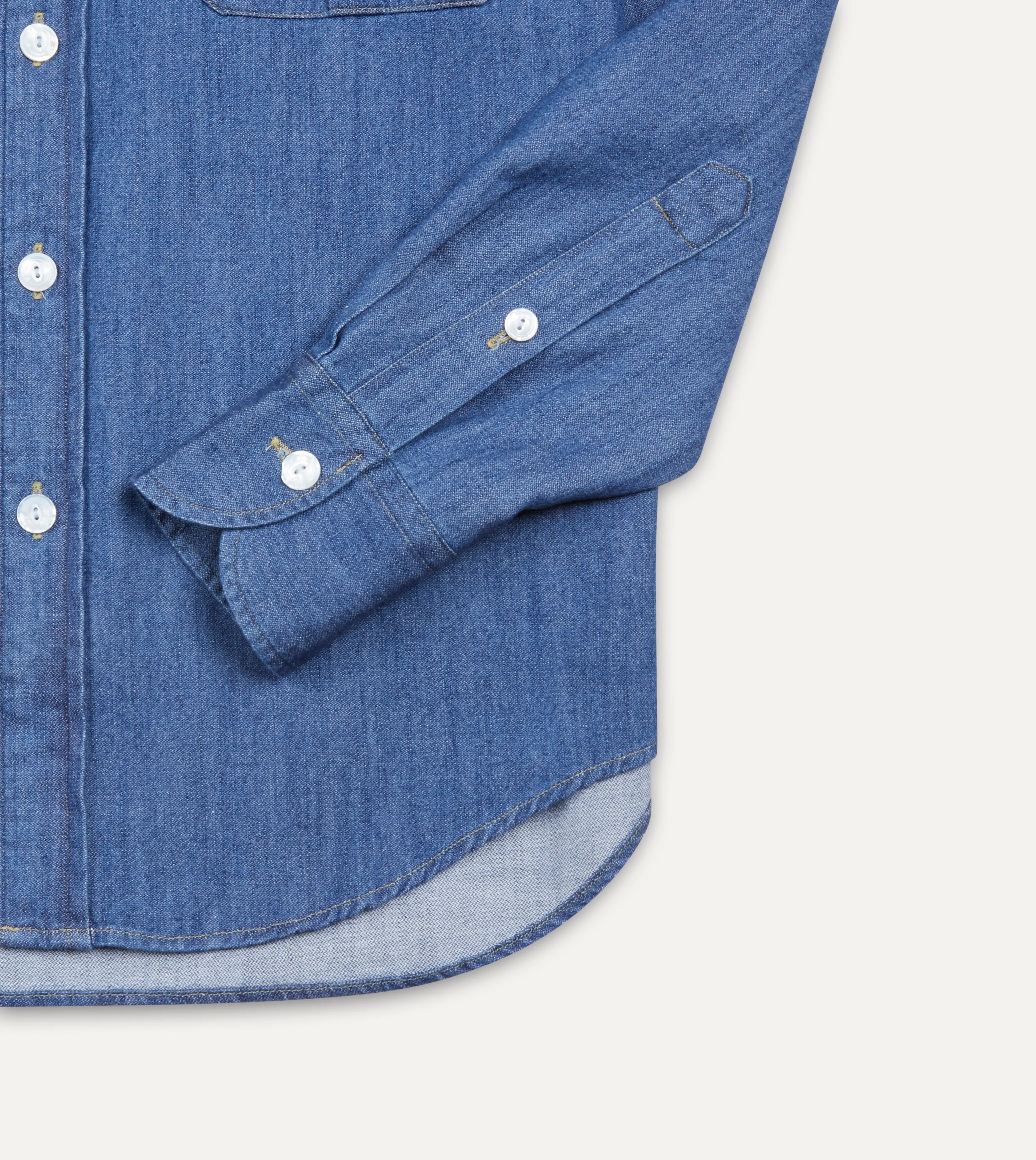 Mid-Blue Washed Denim Cotton Two-Pocket Work Shirt