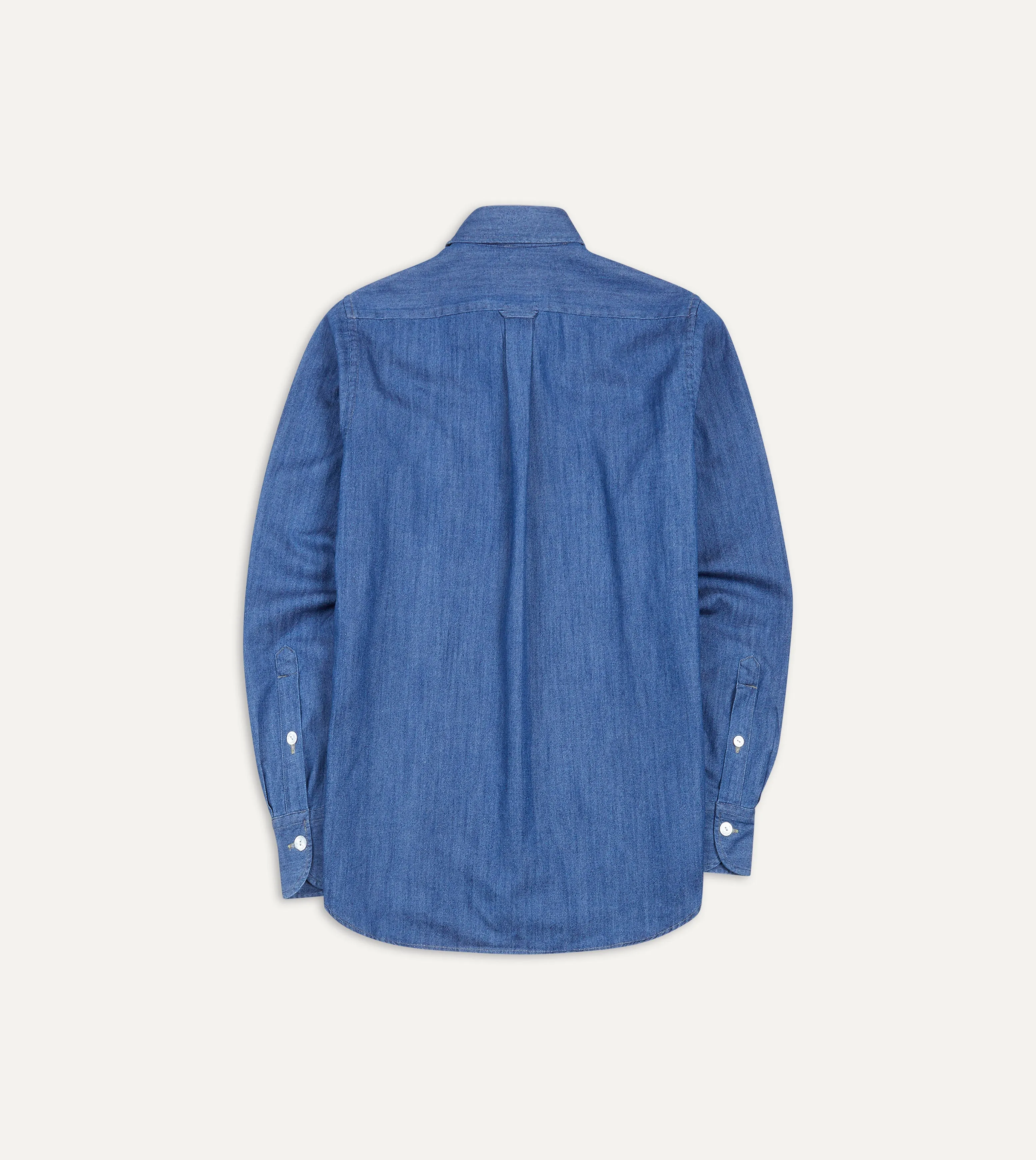 Mid-Blue Washed Denim Cotton Two-Pocket Work Shirt