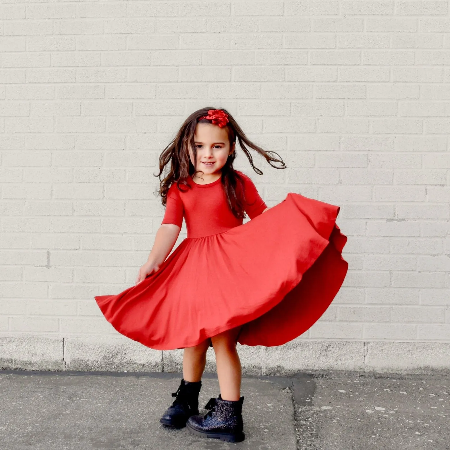 MID SLEEVE BAMBOO DRESS- Red