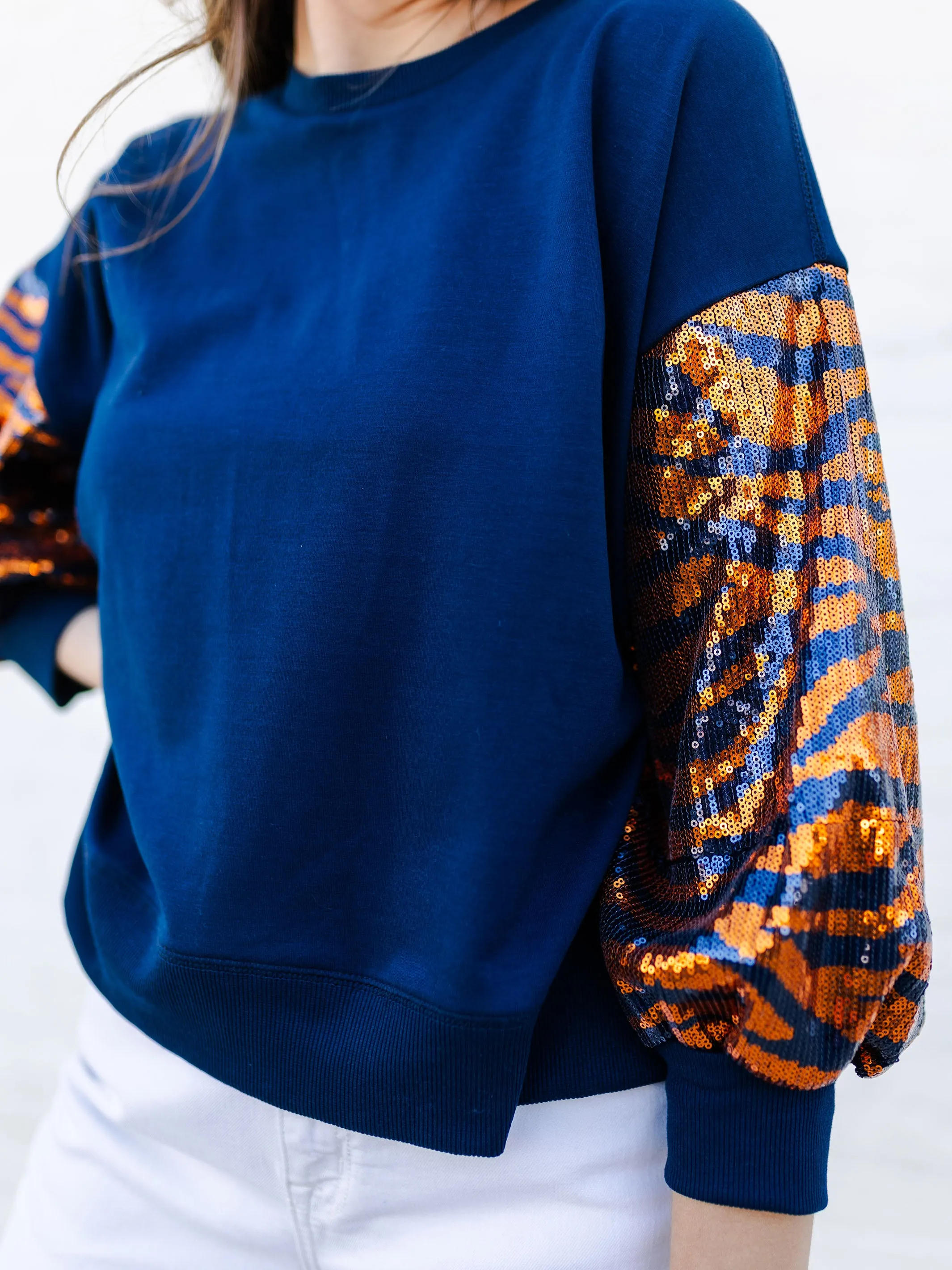 Millie Sweatshirt | Tiger Stripe Navy   Orange