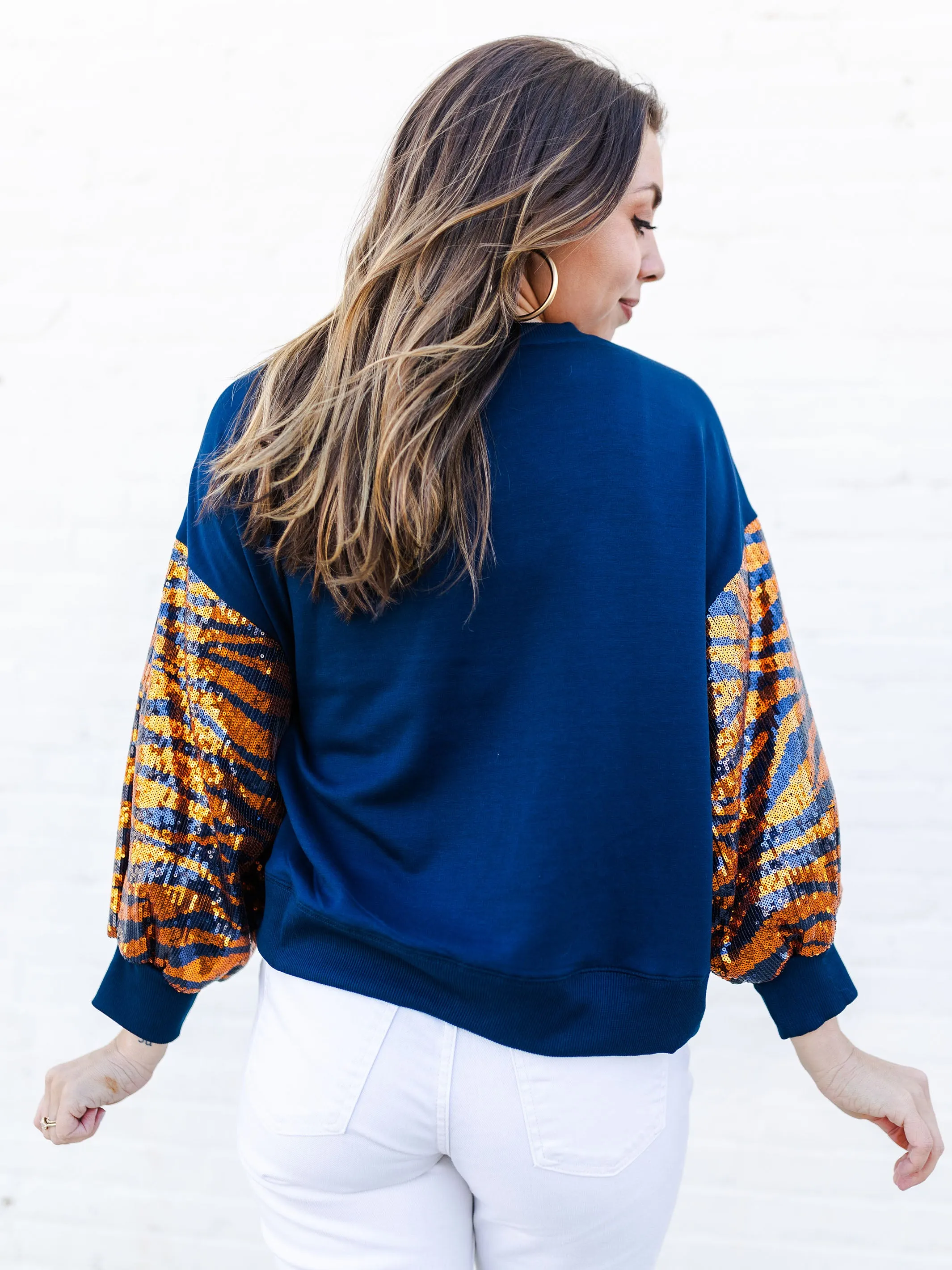 Millie Sweatshirt | Tiger Stripe Navy   Orange