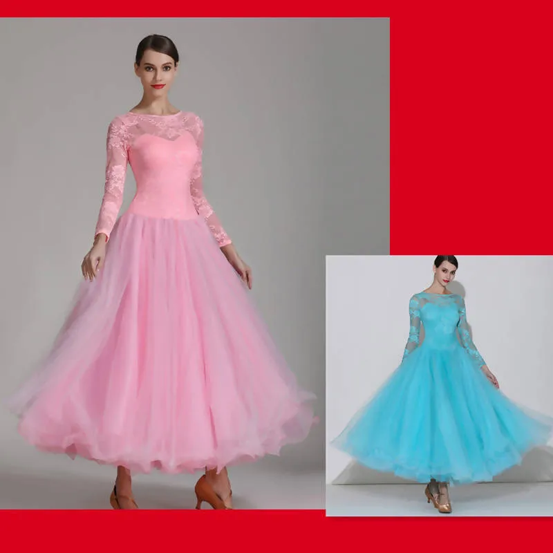 New Pink/Blue Standard Ballroom Dress with Lace | 7031