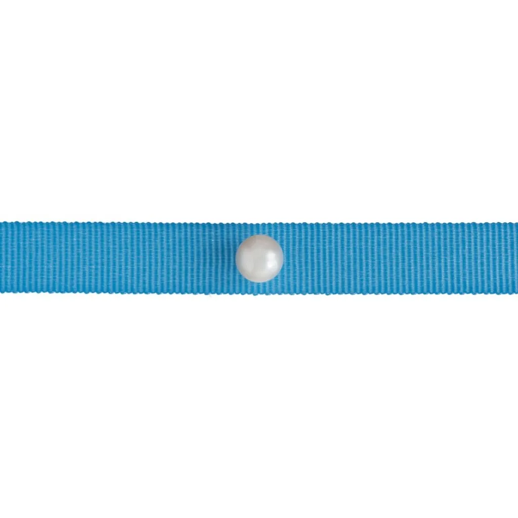 Omnia Solitaire Choker - White Pearl - Light Blue Ribbon