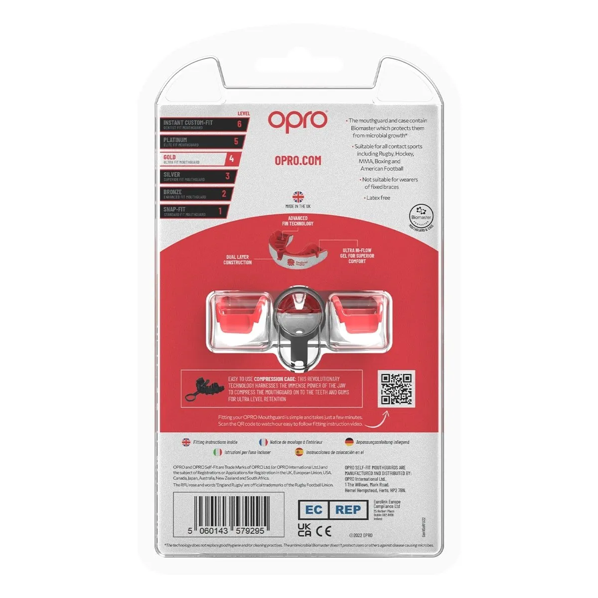 OPRO Self - Fit Adult Gold Mouthguard -England RFU