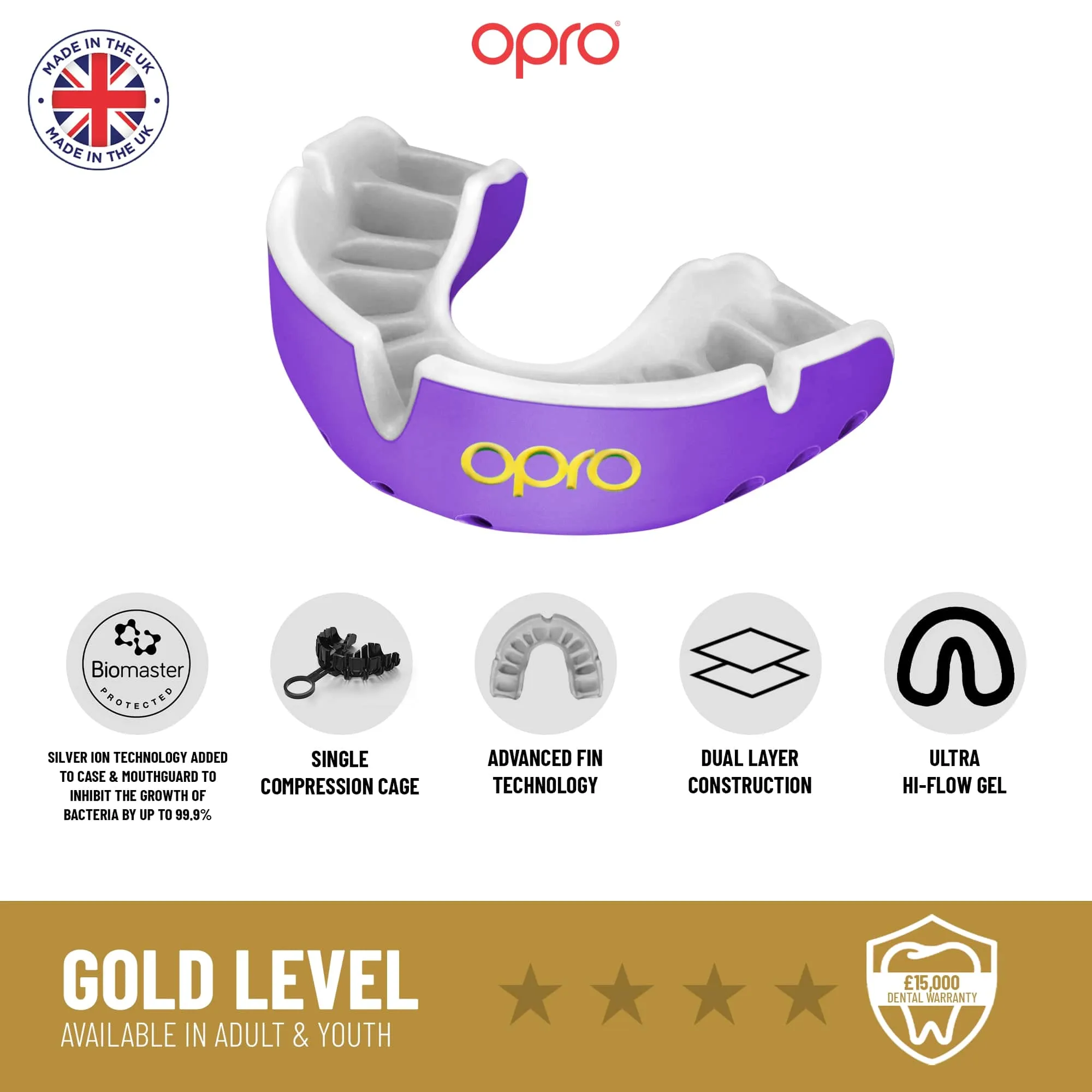 OPRO Self - Fit Adult Gold Mouthguard -England RFU