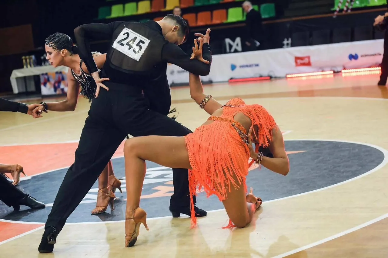 Orange Latin Dress with Swarovski Stones