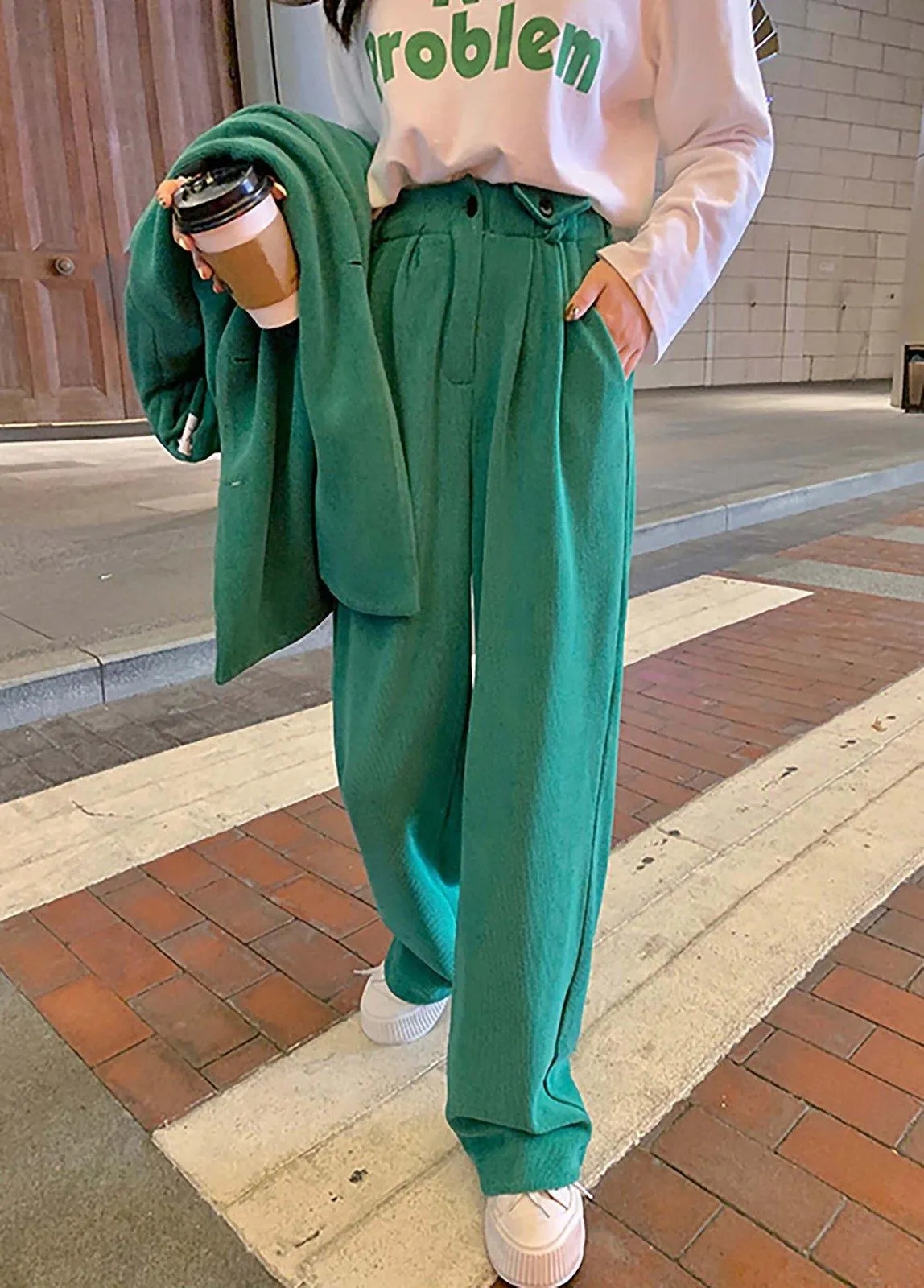 Oversize Double Breasted Green Corduroy Blazer & Pant Suit