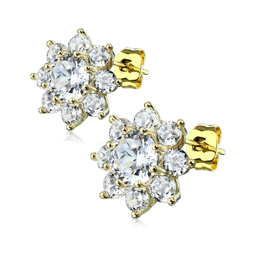 Pair of Round CZ Flower 316L Surgical Steel WildKlass Post Earring Studs