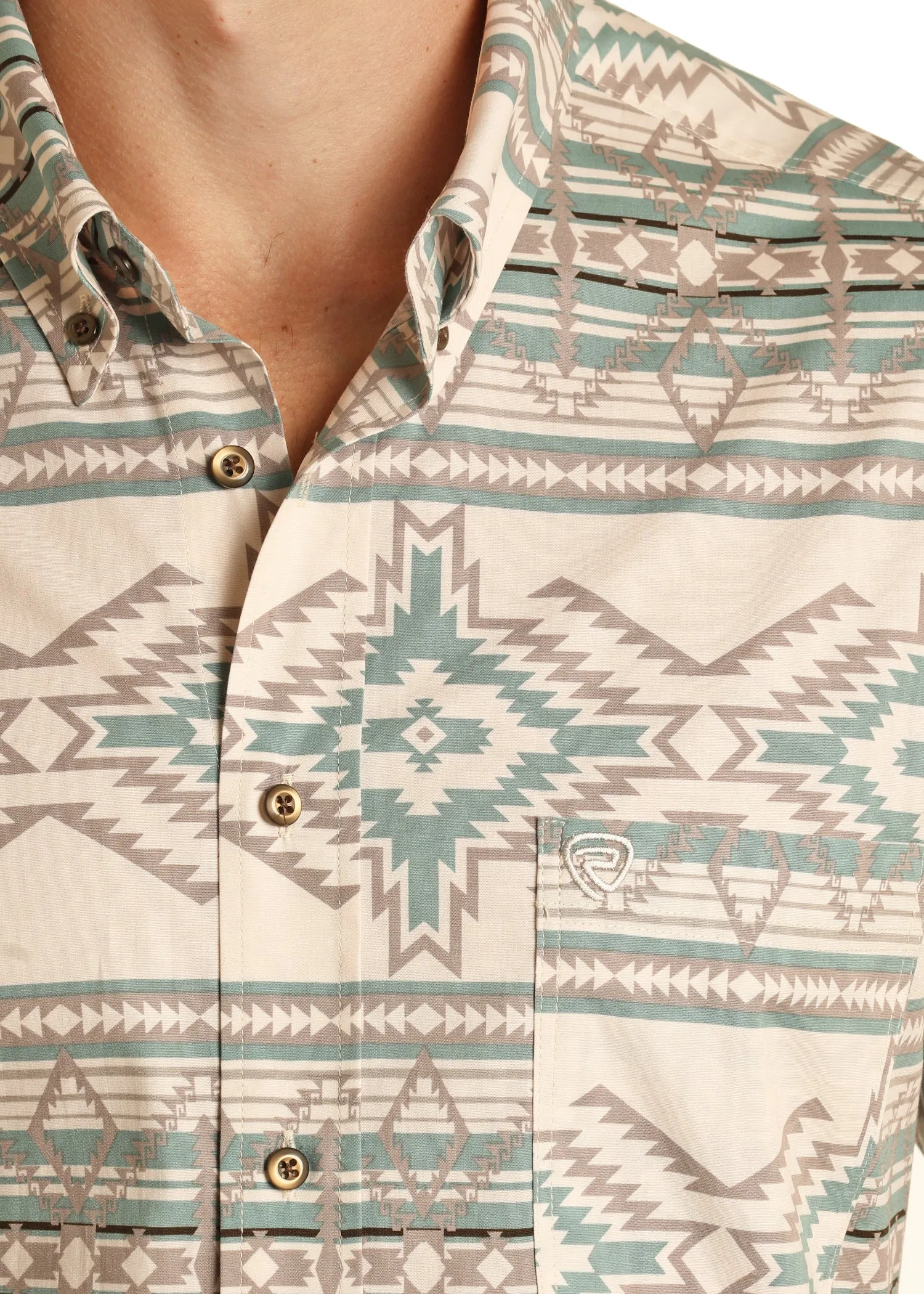 'Panhandle-Rock & Roll' Men's Aztec Western Woven Button Down - Teal