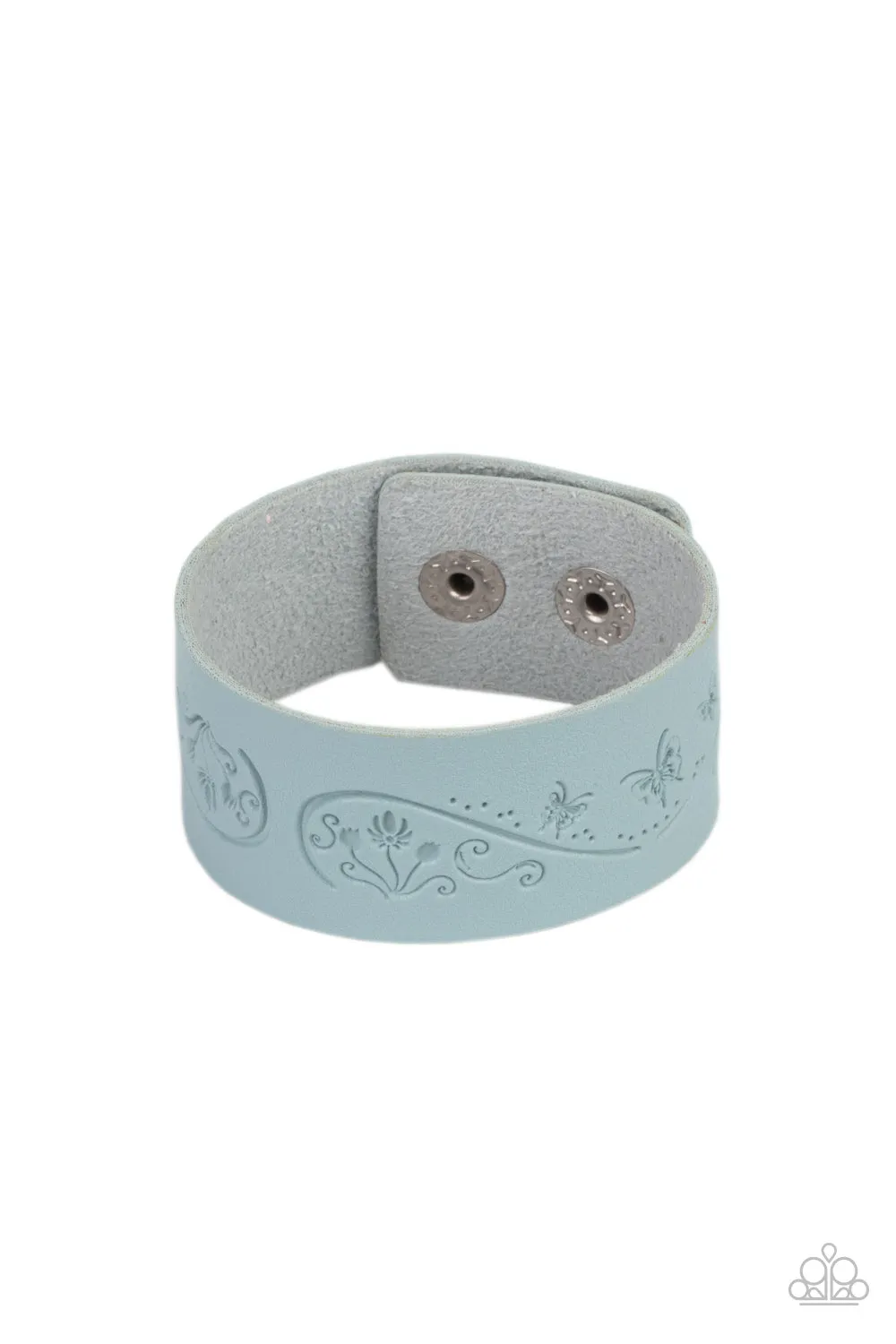 Paparazzi Butterfly Canopy - Blue Snap Closure Leather Band Butterfly and Flower Bracelet