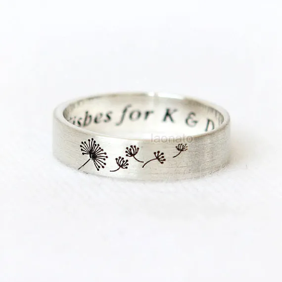 Personalized Dandelion Ring in sterling silver / initials, date, words